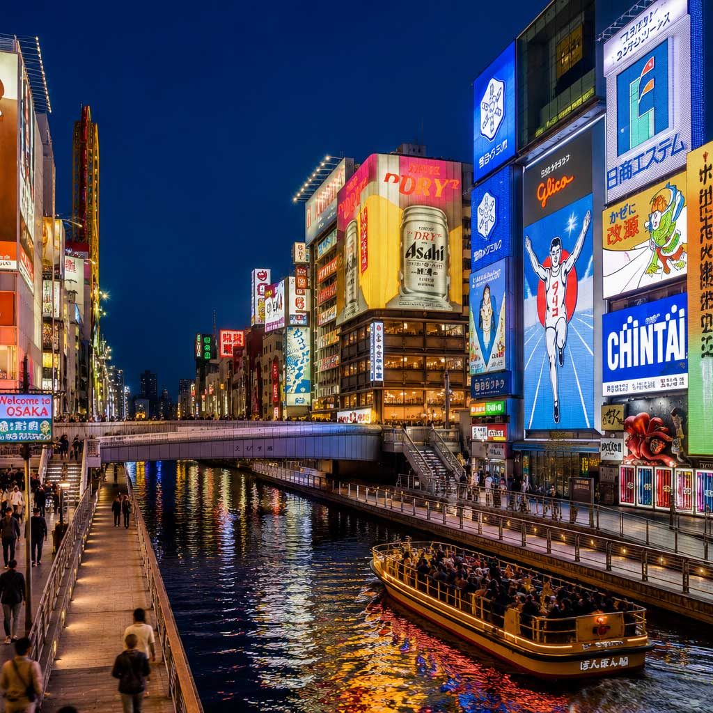 Osaka skyline and Dotonbori district in Japan