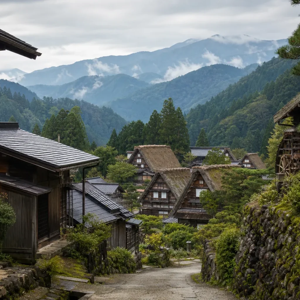 Traditional mountain village in the Japanese Alps and Central Japan